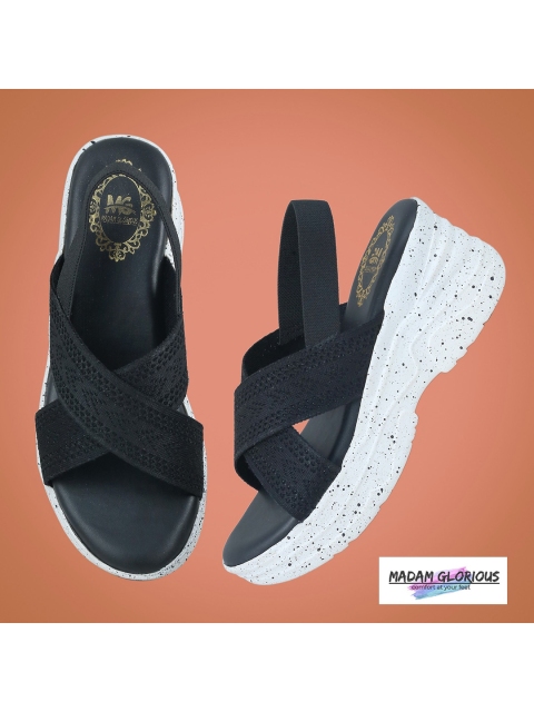 

Madam Glorious Women Knitted Black Criss-Cross comfortable Wedge Sandals