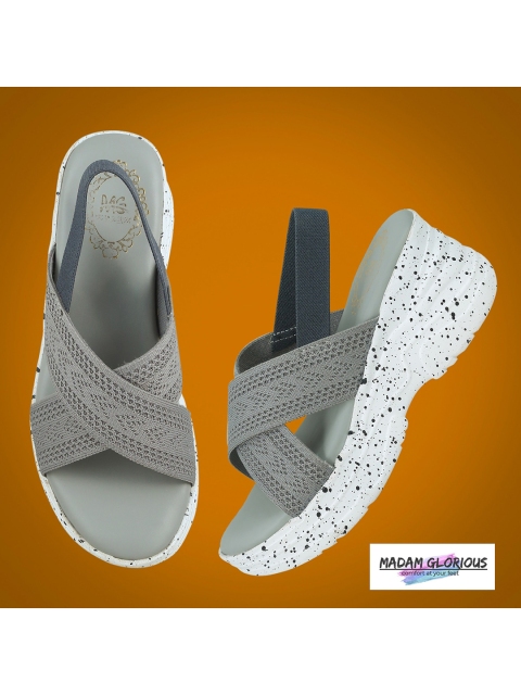 

madam glorious Women Grey Knitted Wedge Heels