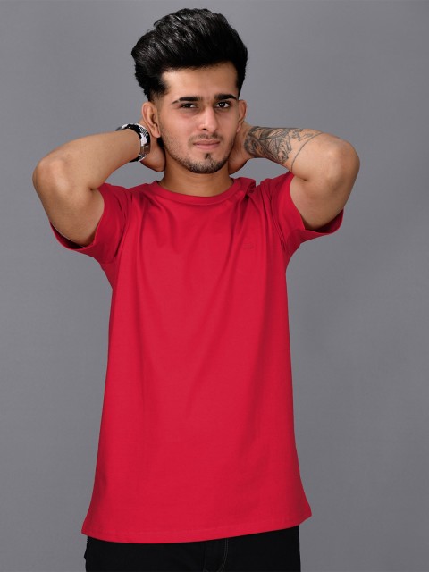 

FRENCH CROWN Men Red Solid Cotton T-shirt