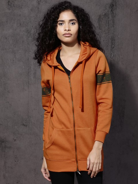 

Roadster Women Orange Solid Hooded Sweatshirt