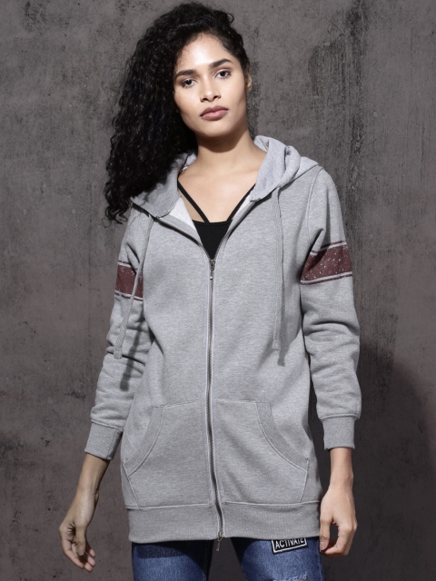 

Roadster Women Grey Melange Solid Hooded Sweatshirt