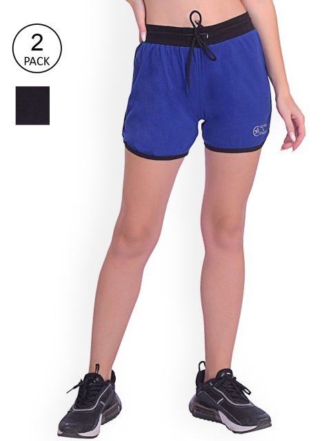 

Apraa & Parma Women Set of 2 Blue & Black Low-Rise Training or Gym Sports Shorts