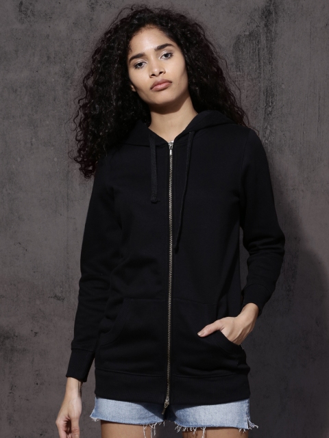 

Roadster Women Black Solid Hooded Sweatshirt