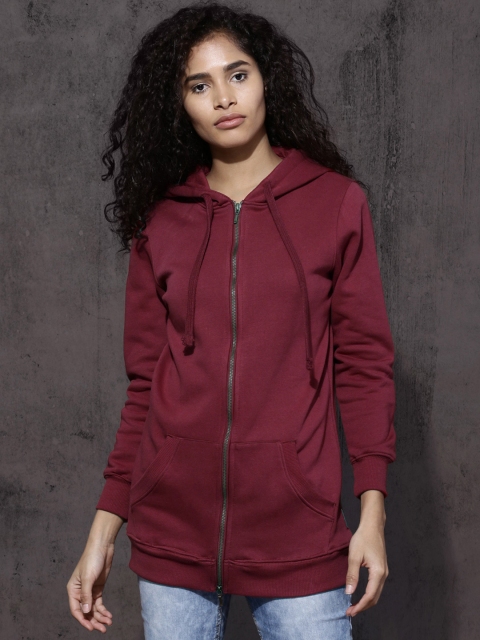 

Roadster Women Maroon Solid Hooded Sweatshirt