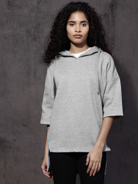 

Roadster Women Grey Melange Solid Hooded Sweatshirt