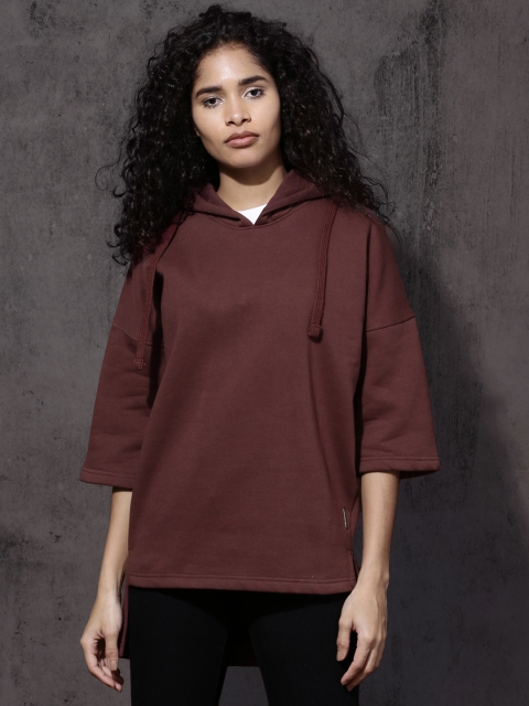 

Roadster Women Maroon Solid Hooded Sweatshirt