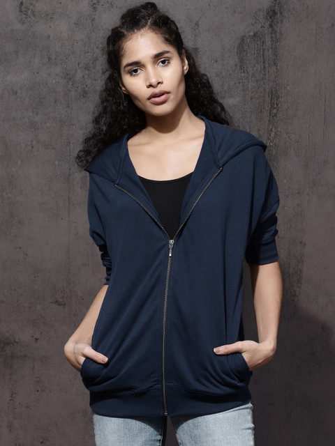 

Roadster Women Navy Solid Hooded Sweatshirt, Navy blue