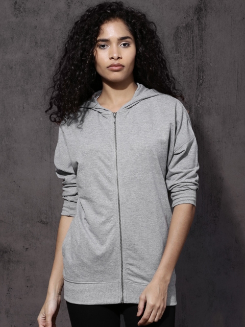 

Roadster Women Grey Melange Solid Hooded Sweatshirt