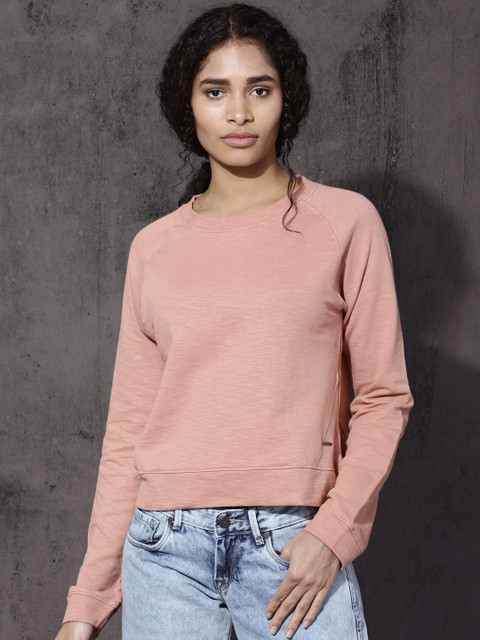 

Roadster Women Peach-Coloured Solid Sweatshirt