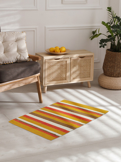 

HomeTown Mustard Yellow Striped Cotton Chenille Water Absorbent Floor Runner