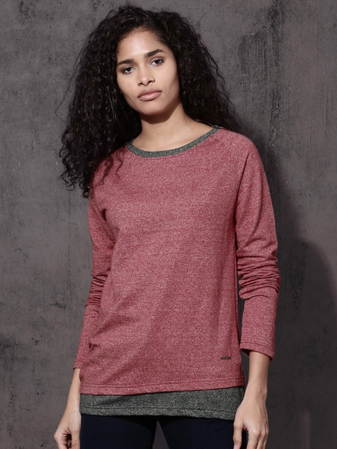 

Roadster Women Red Solid Sweatshirt