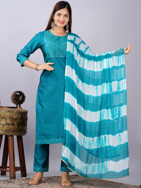 

NITVAN Women Blue Sequinned Pure Silk Kurta with Trouser & Dupatta