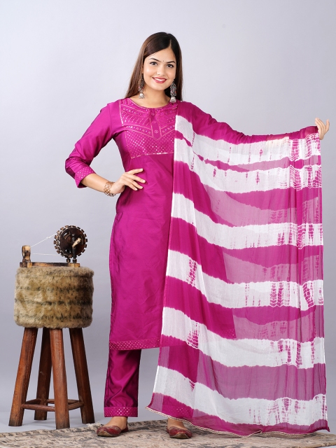 

NITVAN Women Purple Sequinned Pure Silk Kurta with Pant &Dupatta