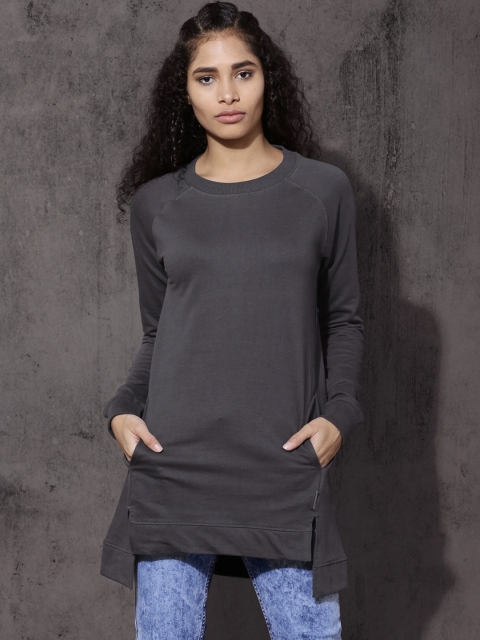 

Roadster Women Charcoal Solid Sweatshirt