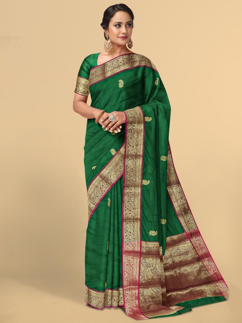 

Kalamandir Women Green & Gold Paisley Woven Design Zari Pashmina Saree