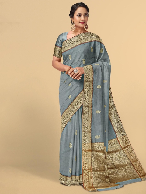 

Kalamandir Grey & Gold Ethnic Motifs Zari Pashmina Saree