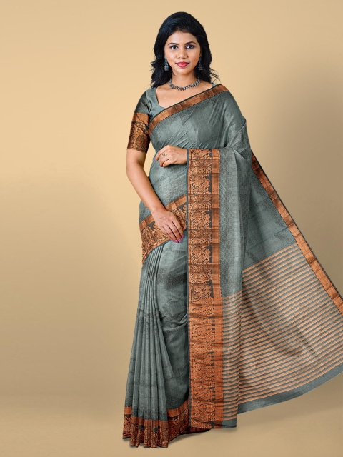 

Kalamandir Grey & Gold-Toned Woven Design Zari Silk Blend Saree