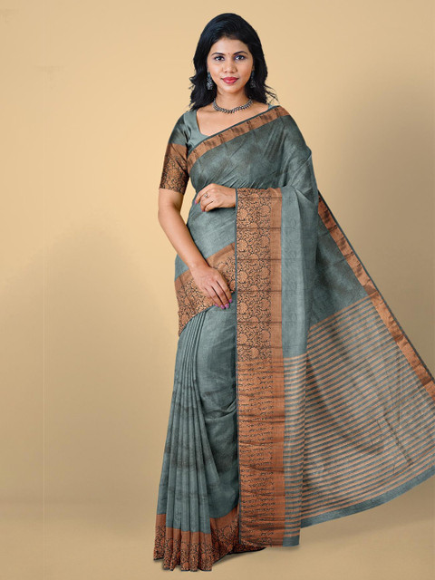 

Kalamandir Women Grey Woven Design Zari Silk Blend Saree