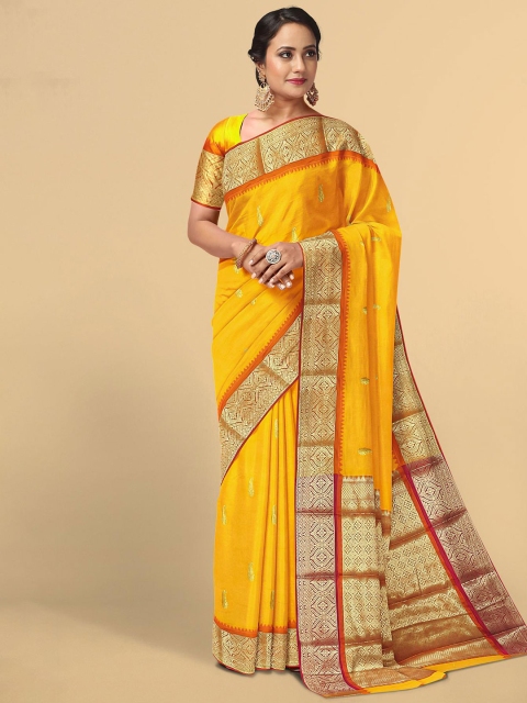 

Kalamandir Yellow & Gold-Toned Woven Design Zari Saree