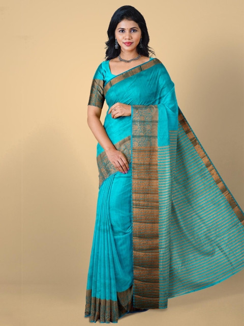 

Kalamandir Blue & Gold-Toned Zari Silk Blend Saree