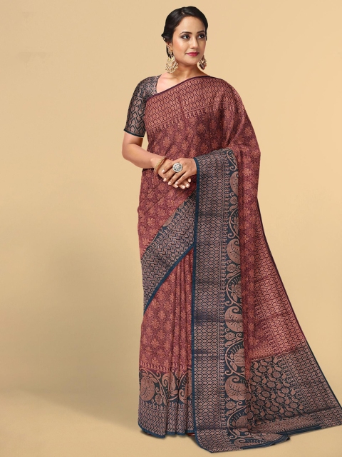 

Kalamandir Maroon & Navy Blue Woven Design Zari Silk Blend Saree