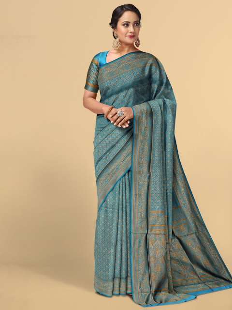 

Kalamandir Blue & Gold-Toned Woven Design Zari Silk Blend Saree