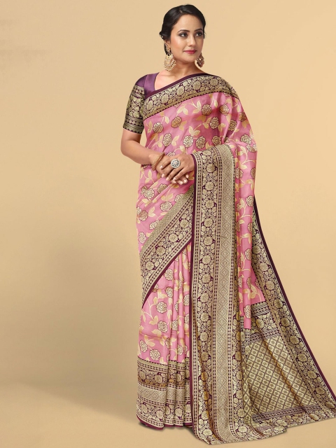 

Kalamandir Pink & Purple Floral Zari Silk Blend Saree