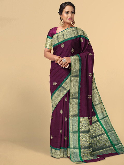 

Kalamandir Magenta & Green Ethnic Motifs Zari Saree