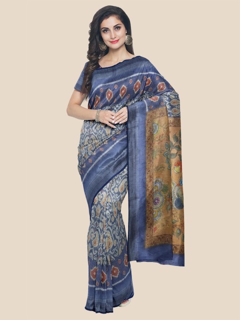 

Kalamandir Blue & Brown Ethnic Motifs Linen Blend Saree