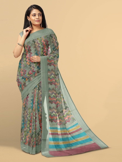 

Kalamandir Grey & Pink Zig Zag Zari Linen Blend Saree