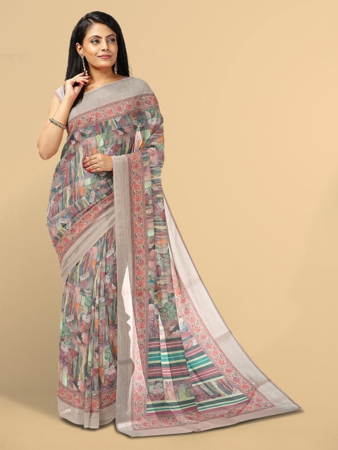 

Kalamandir Pink & Green Abstract Zari Linen Blend Saree