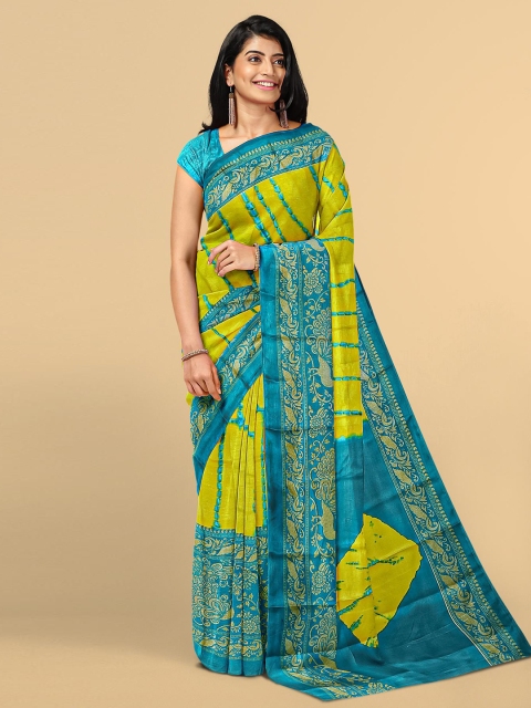 

Kalamandir Yellow & Blue Zari Shibori Silk Blend Saree