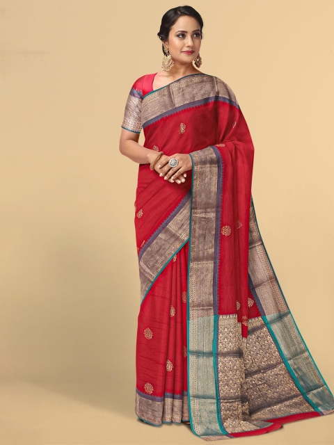 

Kalamandir Red & Blue Ethnic Motifs Zari Saree