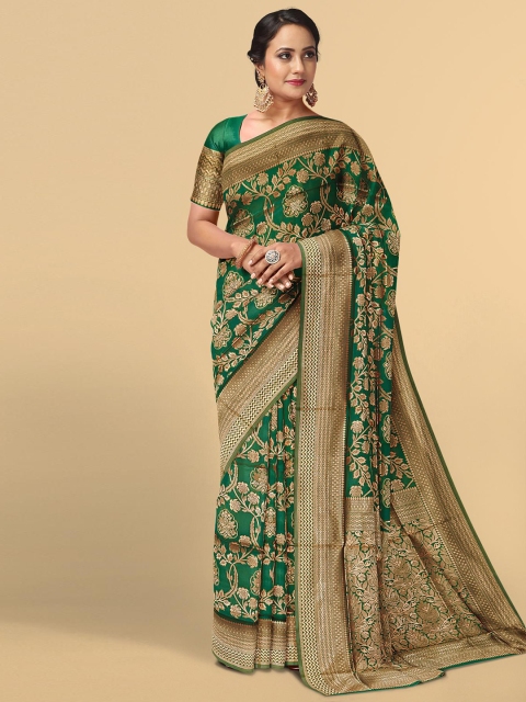 

Kalamandir Green & Gold-Toned Floral Zari Silk Blend Saree