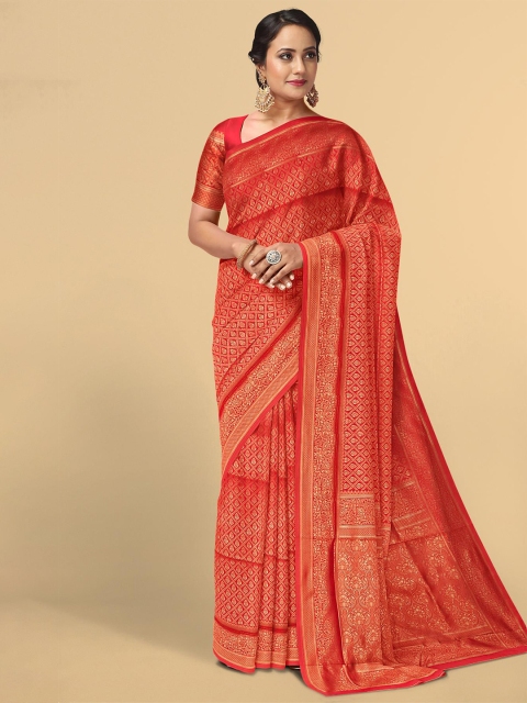 

Kalamandir Red & Gold-Toned Woven Design Zari Silk Blend Saree
