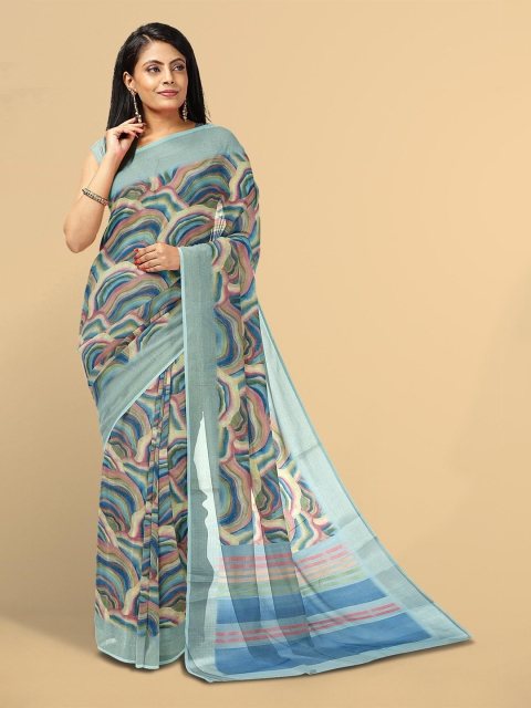 

Kalamandir Blue & Pink Zari Linen Blend Saree