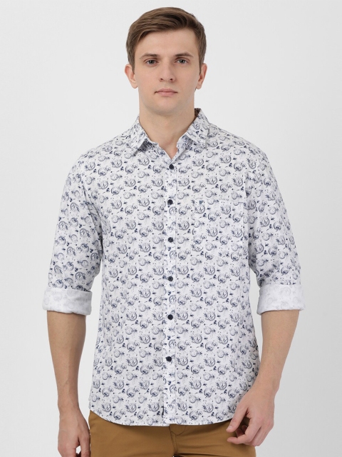 

t-base Men White Regular Fit Printed Casual Shirt