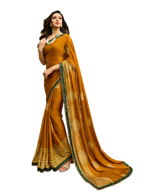 

Zainab chottani Yellow & Green Floral Zari Pure Georgette Saree