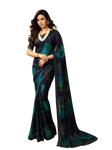 

Zainab chottani Blue & Green Bandhani Pure Georgette Block Print Saree