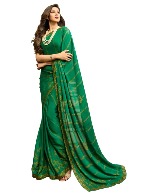 

Zainab chottani Green & Gold-Toned Floral Pure Georgette Block Print Saree