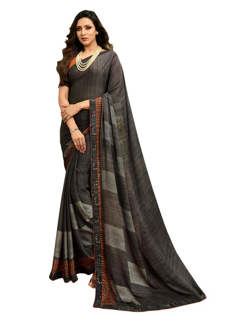 

Zainab chottani Grey & Copper-Toned Pure Georgette Block Print Saree