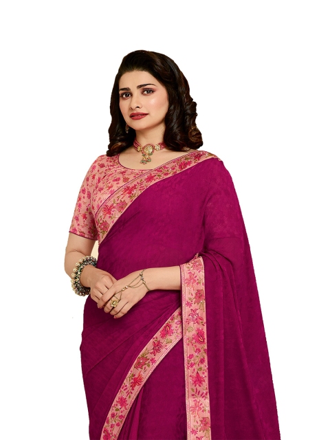 

Zainab chottani Pink Floral Pure Georgette Block Print Saree