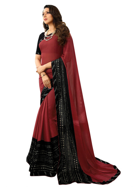 

Zainab chottani Red & Black Pure Georgette Block Print Saree