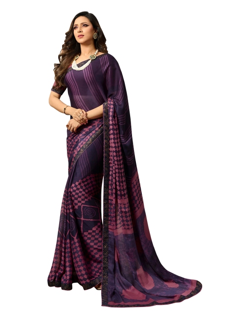 

Zainab chottani Violet & Pink Pure Georgette Block Print Saree