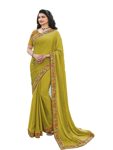 

Zainab chottani Yellow & Pink Floral Pure Georgette Block Print Saree