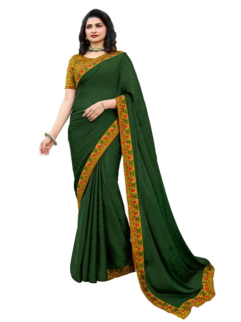 

Zainab chottani Green & Pink Floral Pure Georgette Block Print Saree