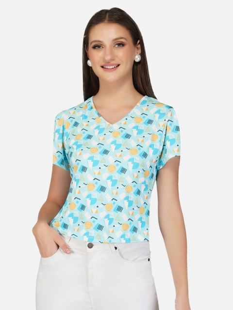 

ASEELO Women Blue & White Floral Digital Print Top