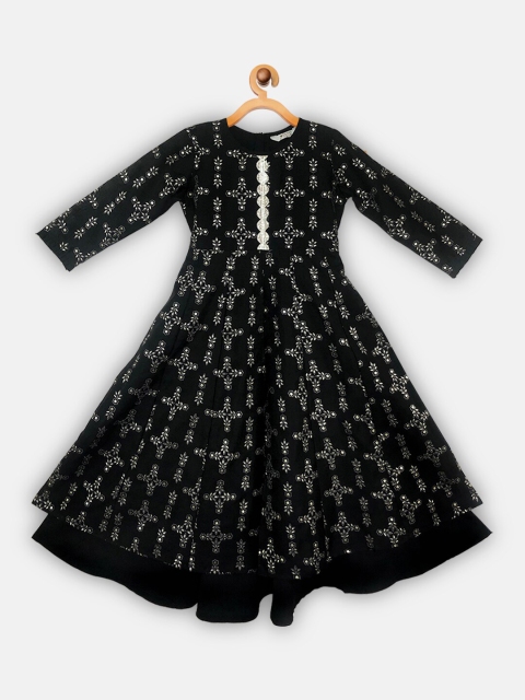 

Ahalyaa Girls Black Embellished Layered Maxi Dress