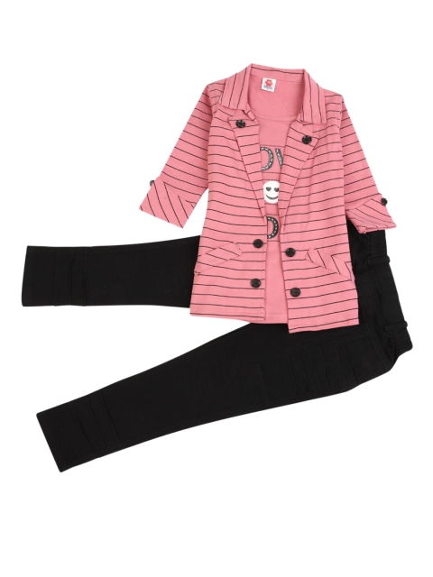 

V-Mart Girls Pink & Black Striped Top with Trouser