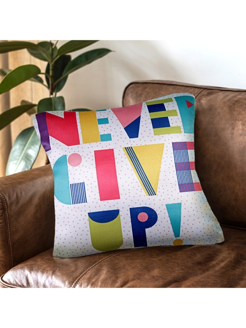 

HomeTown White & Blue Geometric Satin Square Cushion Covers